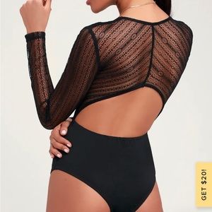 TWO LULUS black lace bodysuit size medium.             *NEVER BEEN WORN*